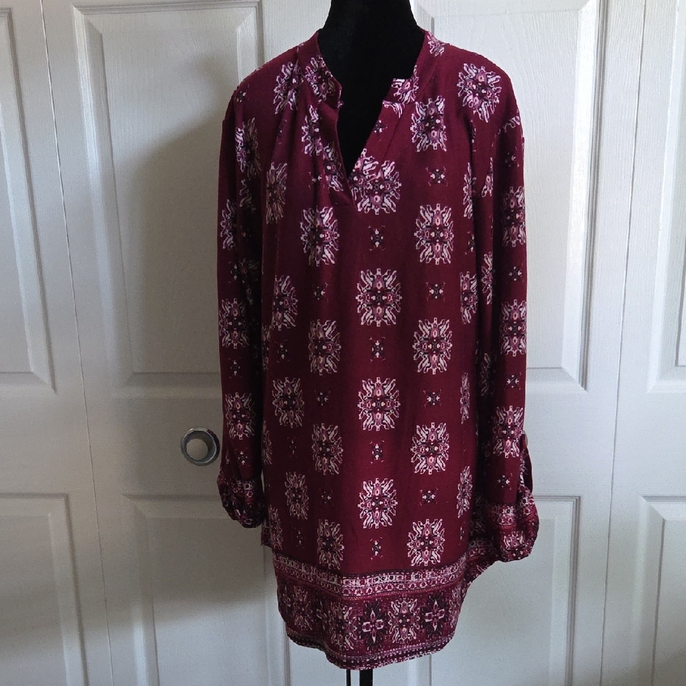 Lildy Women's Burgundy Patterned Blouse